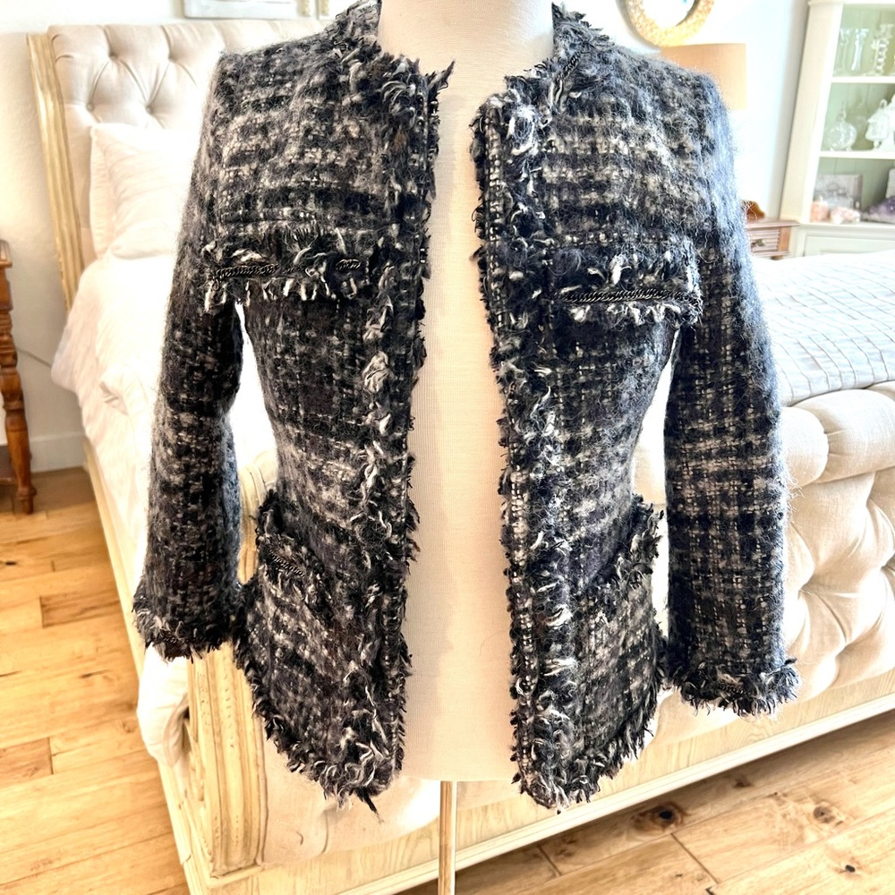 Joe Fresh Tweed Wool Blend Black and White Blazer - Chain detail!